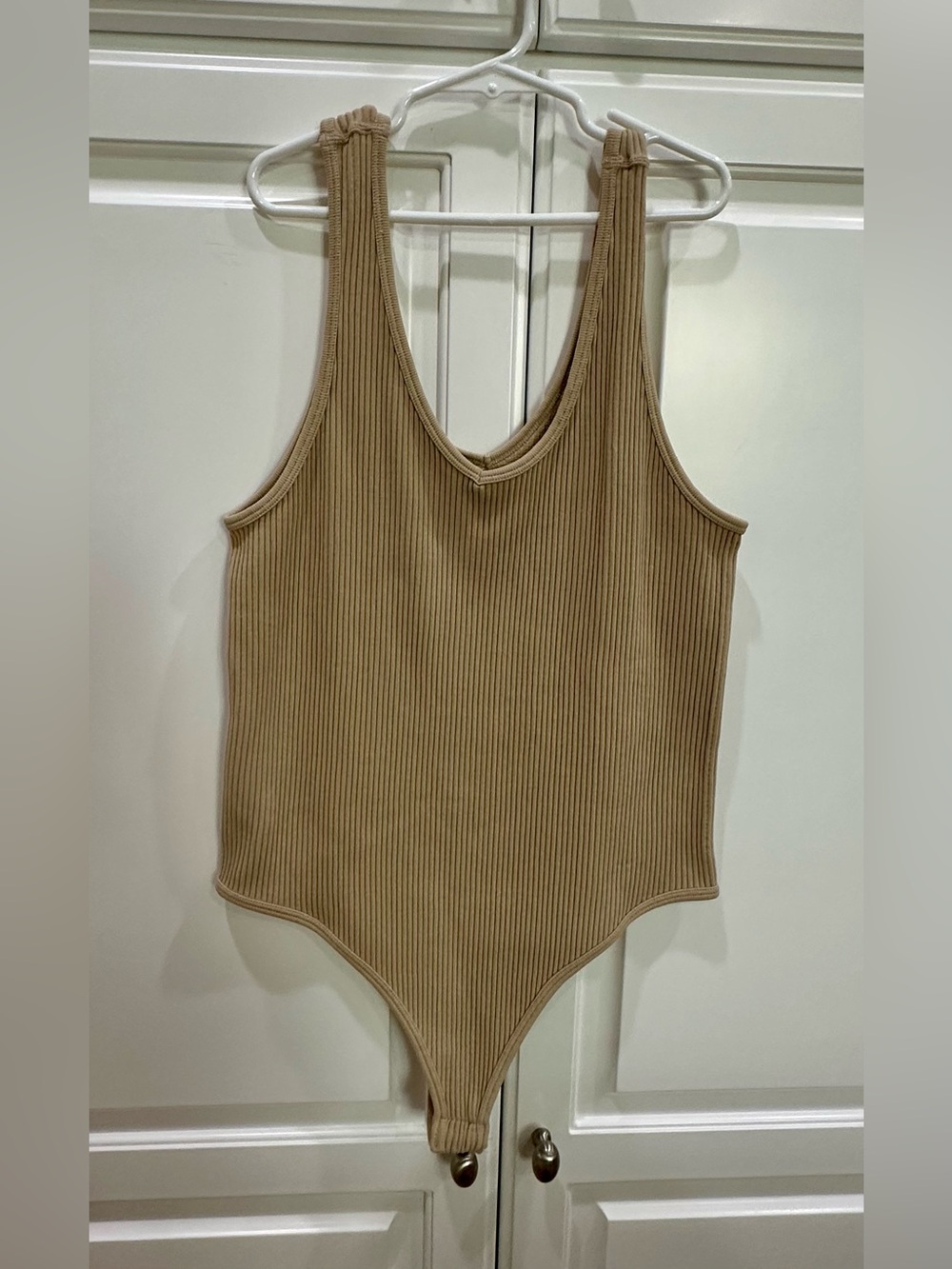 New Ribbed Tan One-Piece Bodysuit